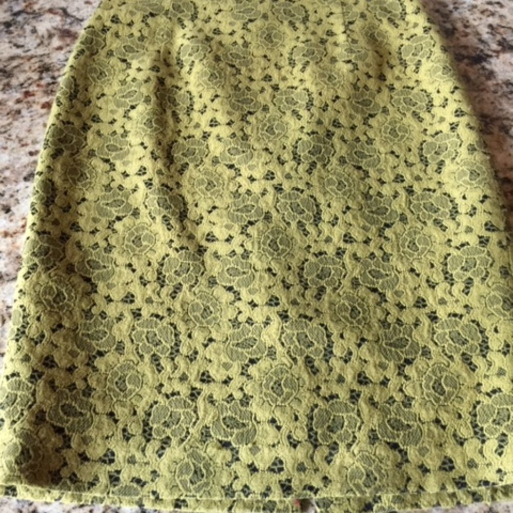Boden Yellow/Gold Lace & Blue Lined Pencil Skirt. Back Zip and Slit Size 8R - Picture 1 of 9